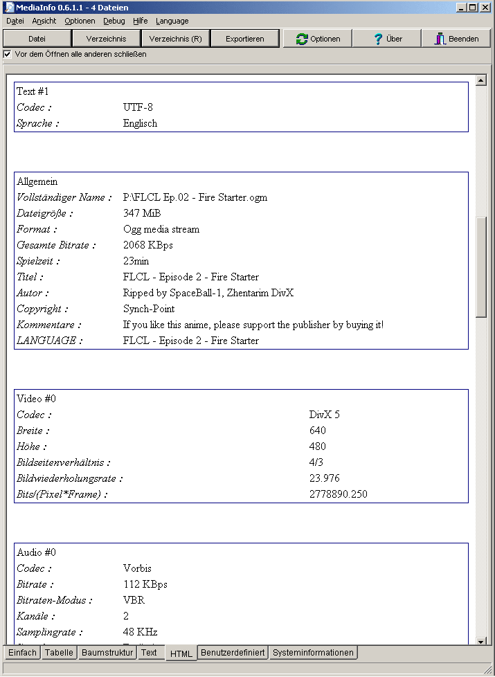 Ansicht "HTML"